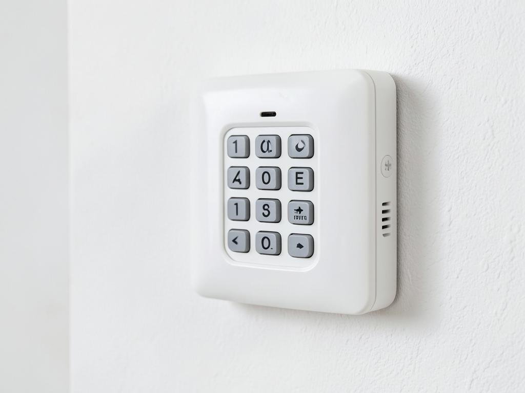 Teclado de central de alarme instalado em parede interna